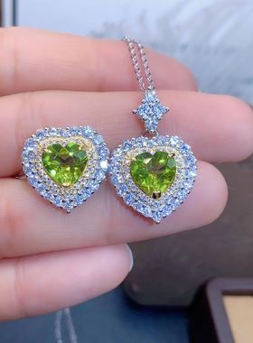 天然橄榄石银镀金吊坠戒指