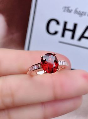 925银玫瑰金天然红色石榴石戒指