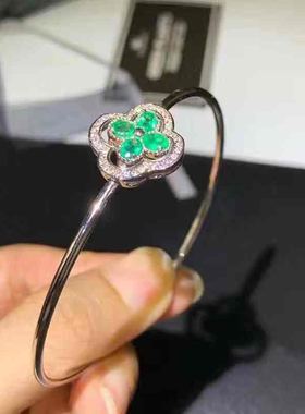 天然玻璃体克拉925银祖母绿手镯