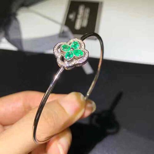 天然玻璃体克拉925银祖母绿手镯