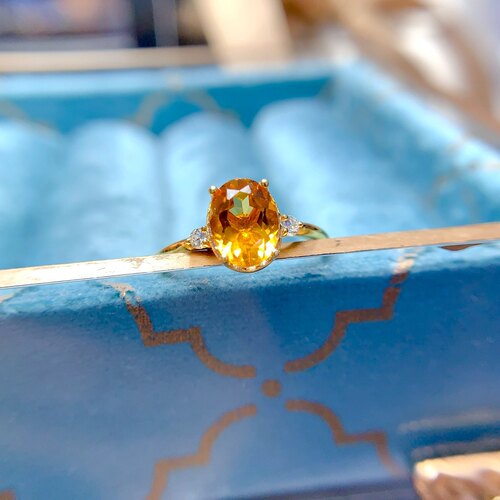 天然黄水晶戒指 主石尺寸6*8mm特惠 精工925银镶嵌 支持检测
