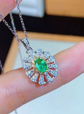 925银晶体通透4*6特惠祖母绿吊坠