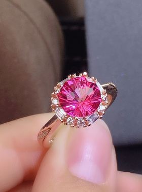 烟花925银精工镶嵌托帕石戒指