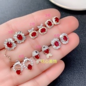 天然红宝石耳钉 任选一 4.5mm简约时尚 925银镶嵌 石尺寸3.5