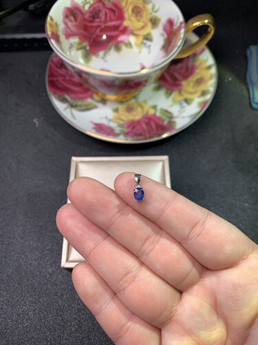 特惠925银镀金天然斯里兰卡蓝宝石吊坠4*5Mm 小清新简约四爪吊坠