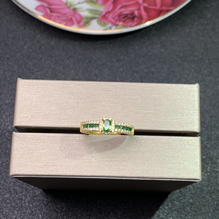 特惠925银镀黄金天然沙弗莱戒指3*5MM 韩版开口指环绿色宝石女戒