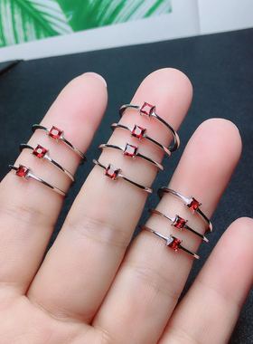 925银镀18k金镶嵌天然石榴石戒指