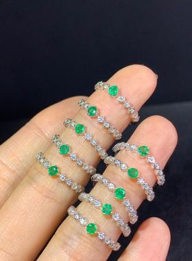 特惠小清新天然祖母绿石3*3戒指