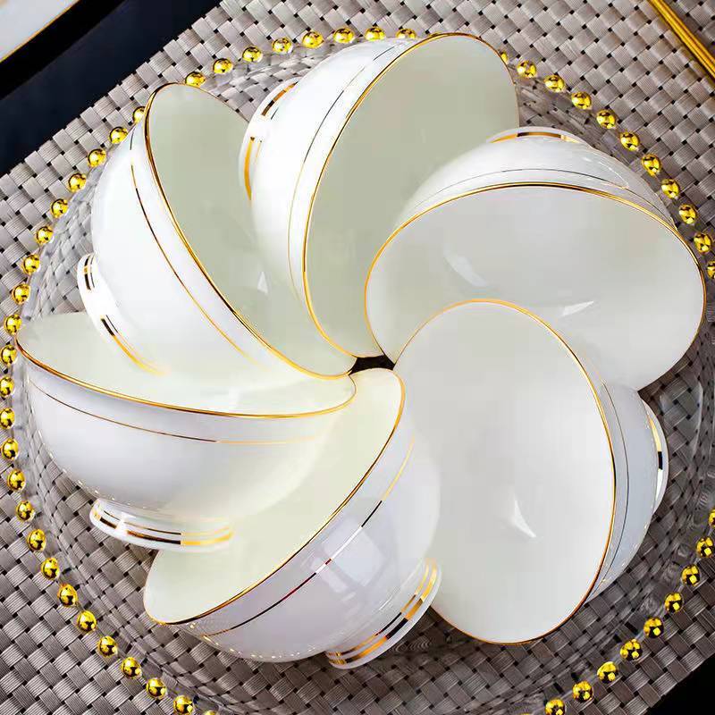 景德镇陶瓷碗家用防烫高脚碗吃饭碗米饭碗面碗盘子套装微波炉可用-封面