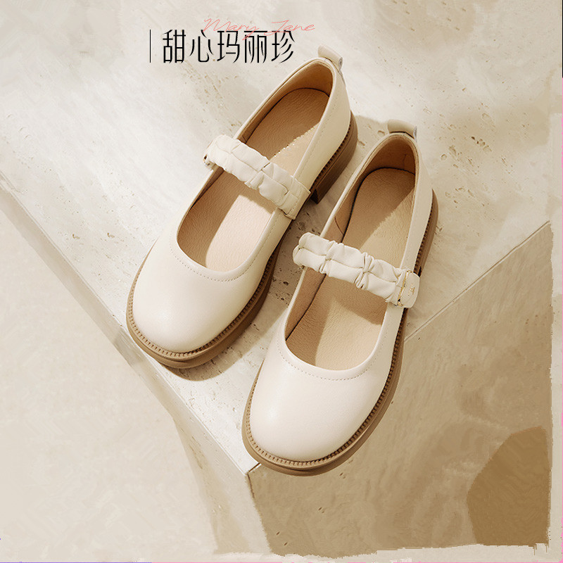骆驼女鞋2026新款甜心玛丽珍鞋女羊皮复古粗跟休闲小皮鞋女款单鞋