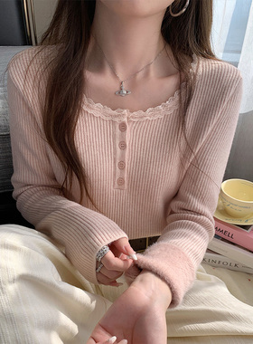 汤圆不圆 1/12 20:00PM 年货狂欢季 新品八折 粉色毛衣女蕾丝针织