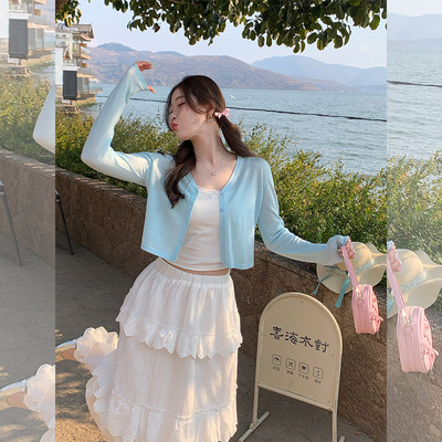 汤圆不圆蓝色开衫配吊带女春季穿搭外搭罩衫2025新款夏季防晒上衣