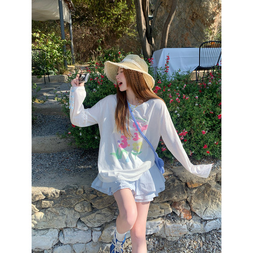 夏季防晒罩衫女薄款宽莱赛尔t恤