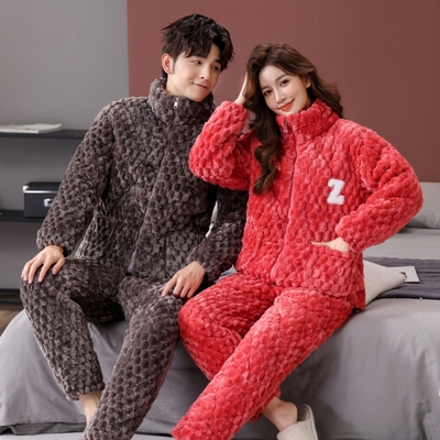 男女情侣款法兰绒三层加厚夹棉