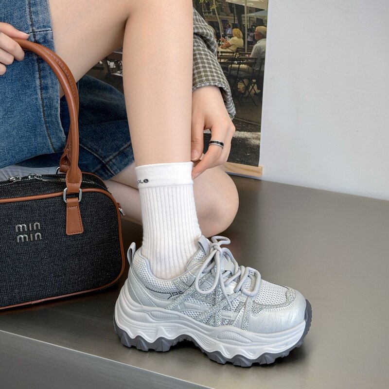 秋款厚底满钻老爹鞋女增高百搭