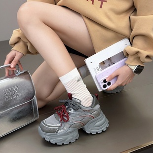 秀气显脚小厚底老爹鞋女潮2026春季新款双鞋带百搭轻便休闲运动鞋
