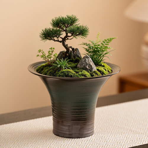 蕨类植物花盆陶瓷无孔水培器皿办公室桌面苔藓球托盘花盆摆件A94