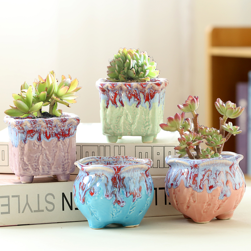 陶瓷简约多肉欧式流釉可爱花盆
