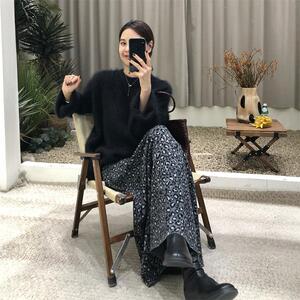 法式兔绒长毛毛衣两件套女2024慵懒风羊毛混纺豹点针织半身裙套装