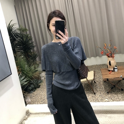 2025秋冬季小众设计感斗篷披肩毛衣灰色显瘦气质高级感针织衫女装