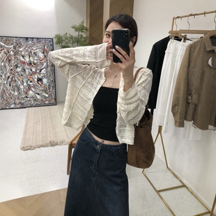 空调衫 短外套针织衫 开衫 2026轻奢高端亚麻料镂空轻薄防晒披肩夏季