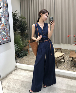 亚麻棉麻连体裤长裤女2024夏高级感无袖小香风马甲阔腿连体裤长裤