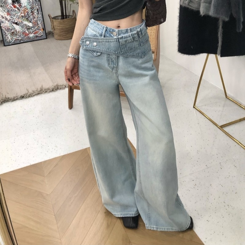 2026年春季新款韩系爆款屁帘阔腿牛仔裤女大码高腰宽松显瘦直筒裤