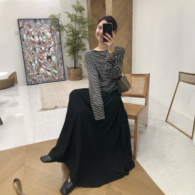 2026年新款秋季条纹防晒长袖T恤女宽松慵懒松弛感羊毛针织衫上衣