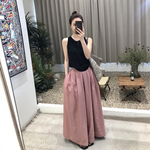 2025夏季新款韩系提花无袖背心上衣女高腰显瘦天丝休闲阔腿裤套装