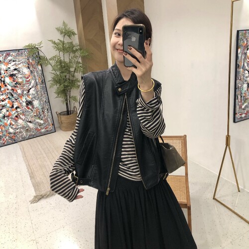 老钱风皮马甲时髦洋气女士无袖pu蛋白皮皮衣背心外套坎肩外搭上衣