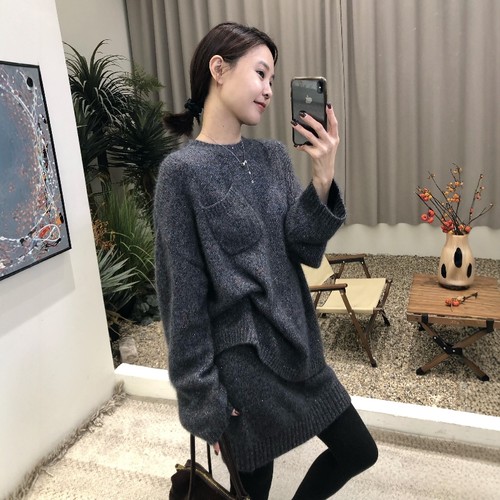 2025冬慵懒风毛衣套装裙女圆领套头针织羊毛上衣半身裙时尚两件套