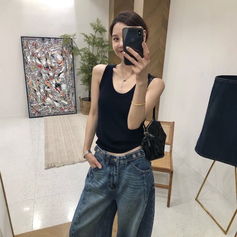 2026夏季U领吊带背心女外穿弹力针织修身气质遮副乳螺纹无袖上衣