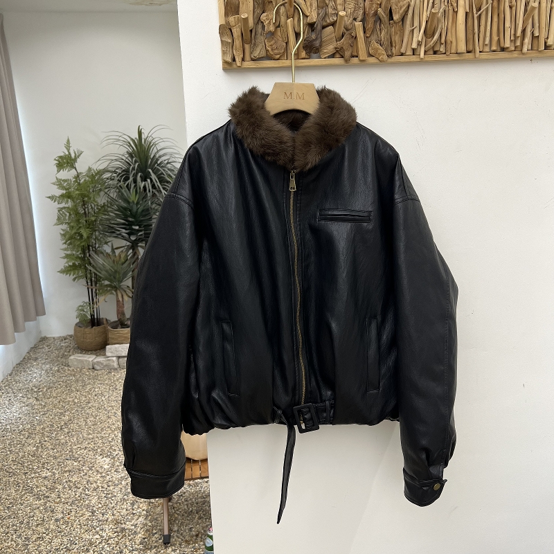 2025冬季美拉德蛋白皮羽绒服女短款加厚毛领宽松显瘦pu皮衣短外套