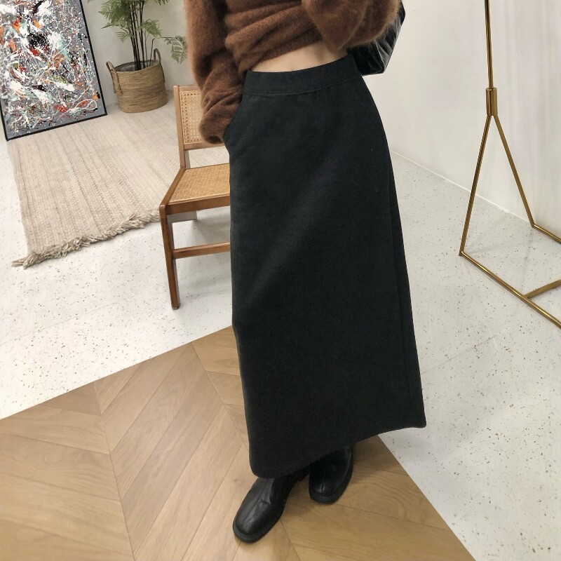 深灰色半身裙女2026秋冬新款显瘦毛呢包臀后开叉中长直筒A字裙子