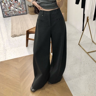 新款 阔腿裤 深灰色西装 女高级感垂感直筒宽松拖地窄版 子 裤 2026夏季