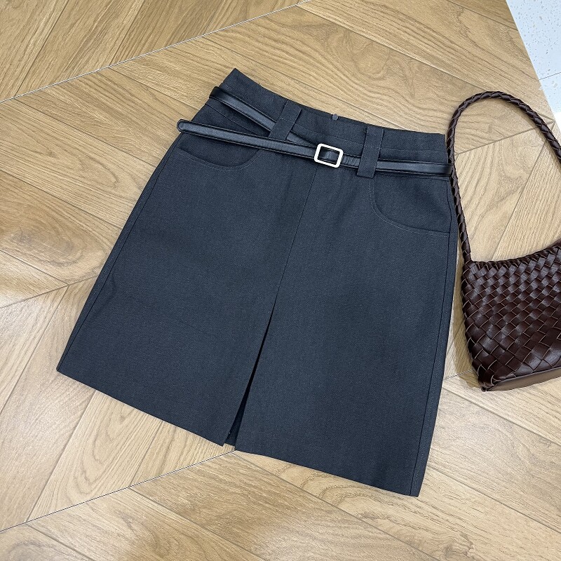 复古灰色西装半身裙女2026春夏新款高腰防走光显瘦遮胯a字短裙子