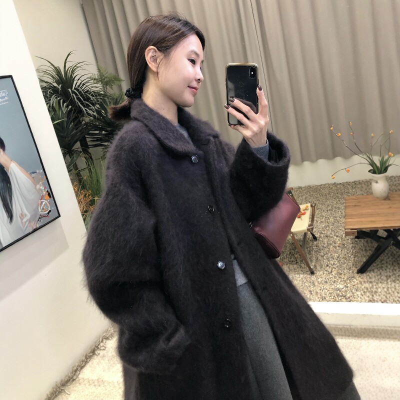 2025冬季高级感轻奢时尚拉毛羊毛大衣女长款保暖翻领羊毛呢子外套