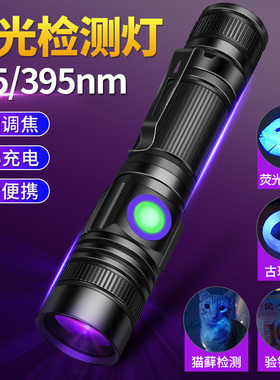 紫外线手电筒365nm紫光灯验钞文玩鉴定 猫藓荧光剂检测UV胶固化灯