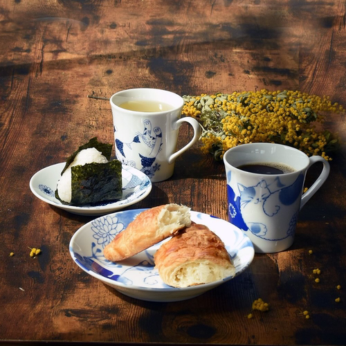 猫猫系列餐盘杯子和蓝陶瓷日式