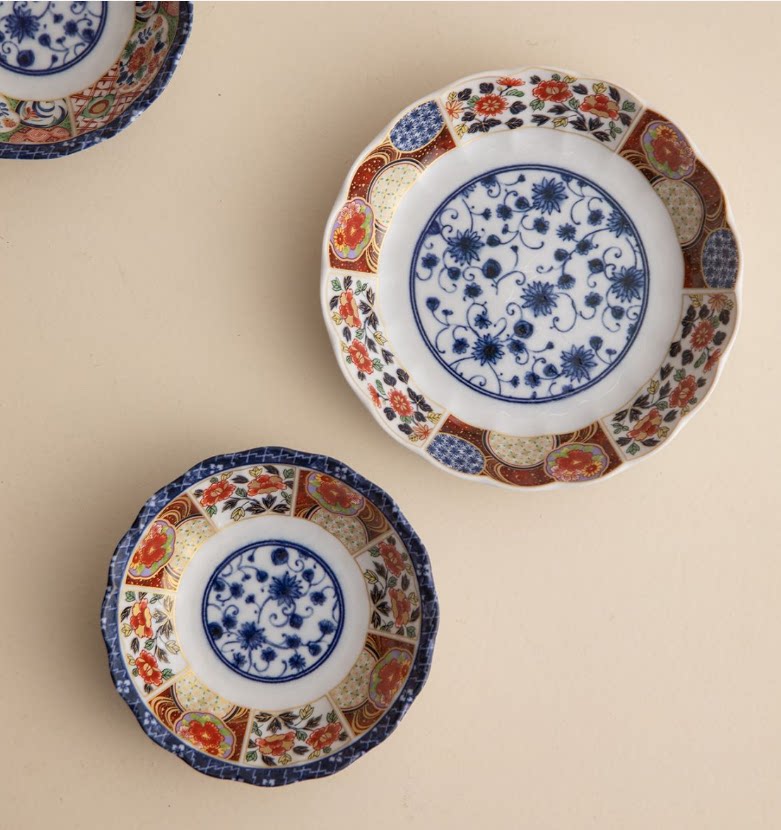 日本进口美浓烧间取赤绘牡丹大盘日式家用宫廷风华丽陶瓷餐盘