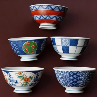 日本进口餐具波佐见烧染锦家用瓷器清秀复古高级感轻量陶瓷米饭碗