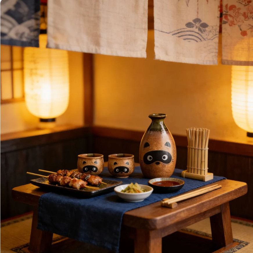 日本进口信乐烧熊陶瓷酒具可爱狸猫浣熊清酒壶酒杯茶杯温酒器套装