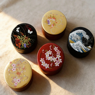 日本进口山中漆器金鱼祥鹤小号首饰品盒耳钉戒指收纳盒桌面储物盒