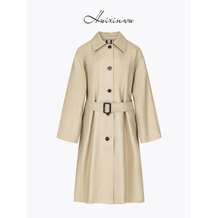 HUIXINWU/ED董洁同款全棉中长款风衣外套女高级感长袖宽松大衣秋