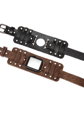 2024跨境热销苹果表带iwatch智能手表配件真皮朋克表带百搭感