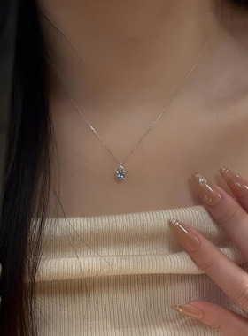 S925纯银蓝色眼泪水滴吊坠项链女夏天清冷感简约爱心锁骨链送礼物