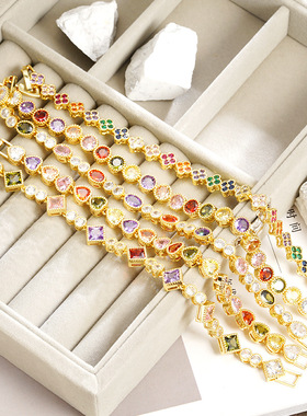 越南沙金民族风埃及旅游手链轻奢风微镶彩锆几何手串欧美风手饰品