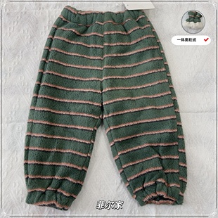 菲尔家儿童男女通穿条纹一体奥粒绒裤