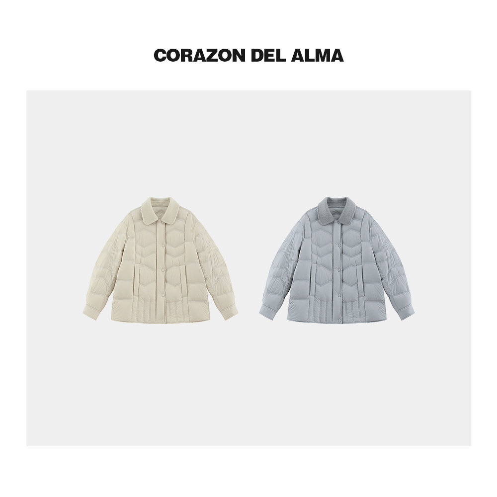 复古立体绗缝白鸭绒羽绒服