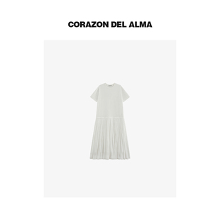 【笃白】不挑身材 亲肤高密长绒棉 光泽捏褶轻盈感短袖连衣裙-561